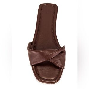 LPA Cleo Sandal REVOLVE Brown Leather Twist Front Flat Slide